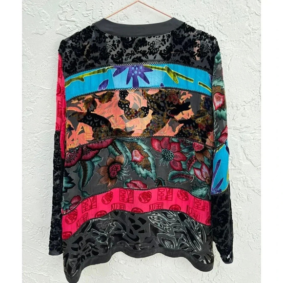 Chicos Womens Silk Burn Out Velvet Fringed Wrap Shawl Multicolor Size 2 - Picture 8 of 14